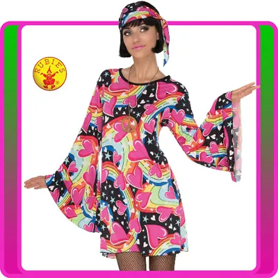 Womens 60s Retro Groovy Hippie Hippy Costume 1960s Go Go Girl Disco Fancy Dress • $35.14