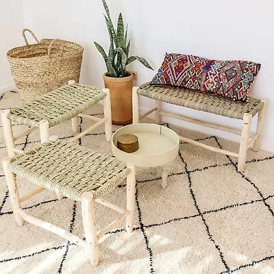 Bench In Raw Wood And Natural Weaving Braidentryway Bench Moroccan Stool • $159