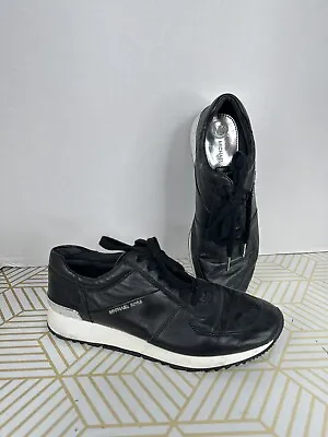 Michael Kors Black Silver Classic Tennis Shoes Sneakers Sz 10 • $22.49