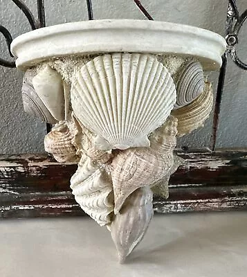 Vintage Coastal Seashell Encrusted Hanging  Wall Sconce Shelf 8x9” • $20