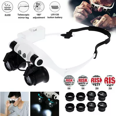 Headband Head Magnifier 8 Lens Jeweler Watch Repair Loupe Magnifying LED Glasses • $13.48