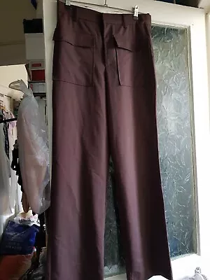 ZARA Womens Chocolate Brown Zip Hook Up Wide Leg Straight Trousers • £5.40