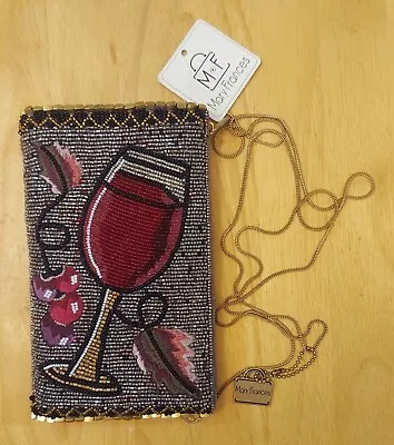 Mary Frances Wine Glass Vino Crossbody Phone Bag Gold Beaded Handbag • $75