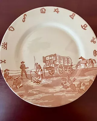 Vintage 1953 Wallace China CHUCK WAGON Dinner Plate Campfire Cowboys Western EXC • $87