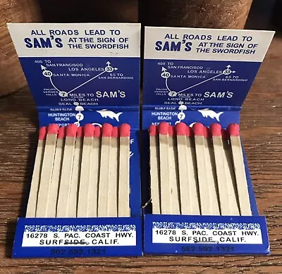 VTG 2 Full Tiki Matchbooks Sam's Sea Food-Surfside CA Swordfish/Lobster/Oysters • $25