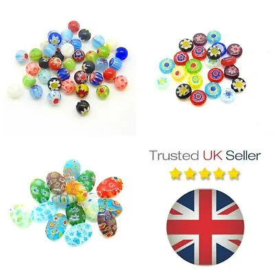 Millefiori Glass Beads Mixed Colours Round Mosaic Flat Oval Jewellery Craft ML • £1.39