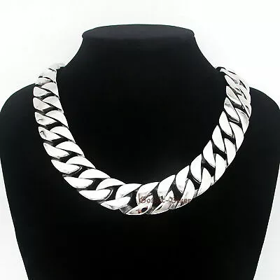 Heavy Men's Curb Cuban Chain Link Necklace Chunky Stainless Steel Bracelet 24mm • £78.64