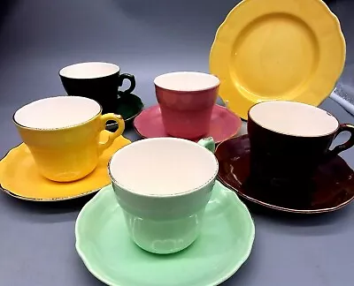 Vintage Washington Pottery Hanley Harlequin Cups Saucers Plates England • £28