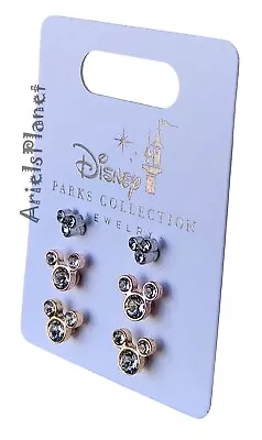 Disney Parks Mickey Mouse Rhinestone Set Of 3 Colors Studded Earrings • $29.95