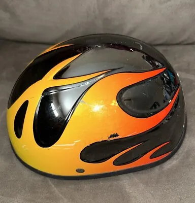 Voss Black Chrome With Orange & Yellow Flame Beanie Novelty Motorcycle Helmet Sm • $29.99