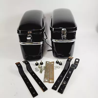 Black Saddle Bags Trunk Luggage With Mounting Brackets Motorcycle For Cruiser • $95.96