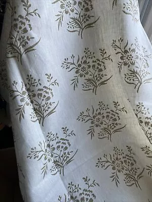 100 Pct Linen Indian Flower Hand Block Printed  Fabric Price Per  Metre • £9