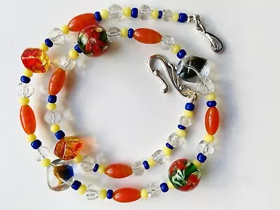 Vintage Floral Infused Glass Bead Necklace • $16.50