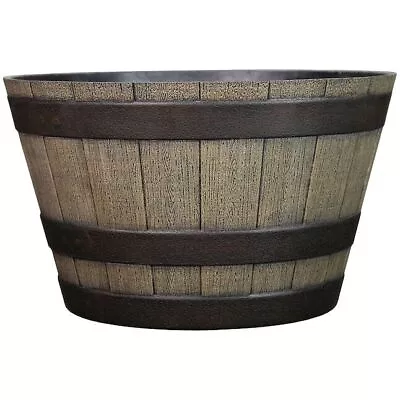 Resin Whiskey Barrel Flower Pot Round Planter 46.62-Quart Indoor Outdoor New • $25.99