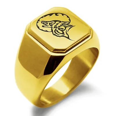 $15 • Buy Stainless Steel Howling Mad Wolf Symbol Mens Square Biker Style Signet Ring