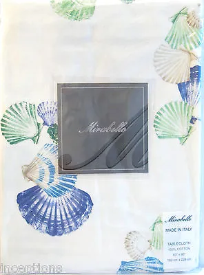 Mirabello Italy Cotton Tablecloth Conchiglie Shells Blue Green White 63 X 102 • $79.99