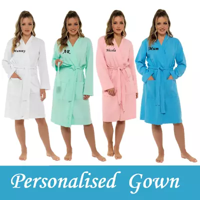 £14.99 • Buy PERSONALISED Ladies Women's Cotton Waffle Summer Dressing Gown Robe Wrap - GIFT