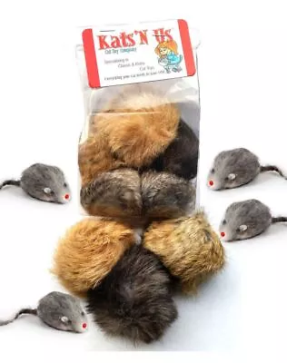  Real Rabbit Fur Jumbo Pom Pom & Mouse Cat Toy - 10 Pak • $16.99