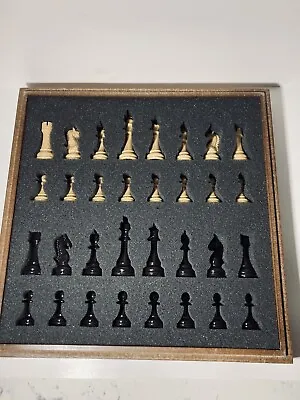 Vintage Mahogany Wood Chess Set  11 3/4” SQ - 32 Pieces Pristine Plastic Pieces. • $65