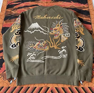 Maharishi Green Embroidered Golden Dragon Crewneck Sweatshirt Size L • £149.99