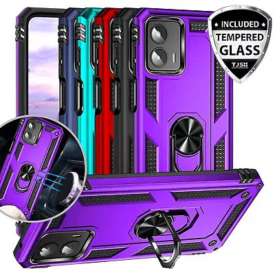 For Motorola Moto G 5G 2024 Ring Case Magnetic Metal Stand Cover +Tempered Glass • $10.95