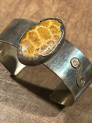 Hopi Native American Vintage Silver Cuff With Large Yellow Coral Petosky • $140