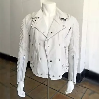 Men's Hudson White Motorcycle 100% Genuine Leather Jacket • $499