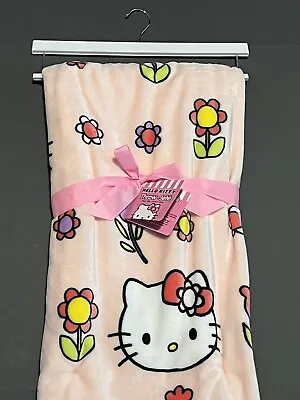 Hello Kitty Throw Blanket Spring Easter Flowers Pink Plush Fleece 50” X 70” PINK • $54.68