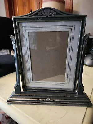 ANTIQUE TILTING /SWING Art Nouveau Carved Wooden  Dresser Top Picture Frame • $35