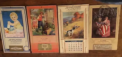 Set Of (4) Vintage Calendars With Dogs Optometrist & Flag. 1936 1942 & 1945 • $72