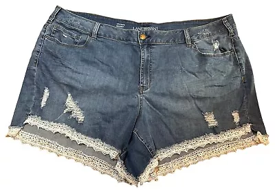 Lane Bryant Shorts 28 Denim Eyelet Crochet Lace Trim Girlfriend Short • £19.30