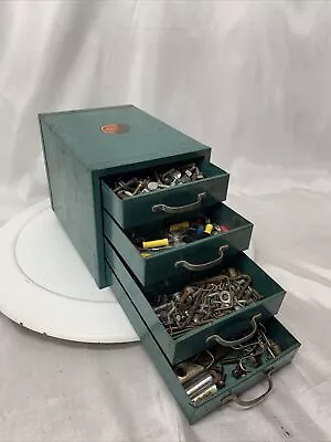 Vintage WARDS Master Quality 4 Drawer Metal Tool Box File - Full Of Stuff • $79.99