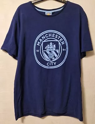 Vintage Manchester City Football Club Fc Navy Sky Blue T Shirt Man City Mcfc L • £19.99