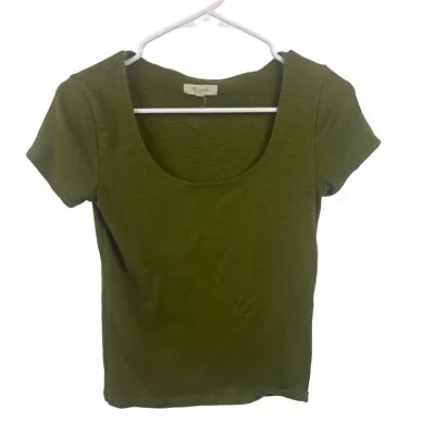Madewell Olive Green Modal Basic Short Sleeve Shirt Stretchy Size XS • $14