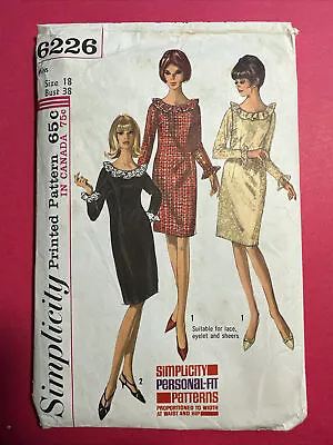 Rare UNCUT 1960’s Simplicity 6226 Misses Sheath Dress 18 Vintage Sewing Pattern • $14.99