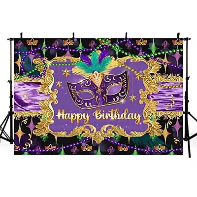 7x5ft Masquerade Mardi Gras Backdrop For Birthday Party Purple And Gold Photo... • $29.84