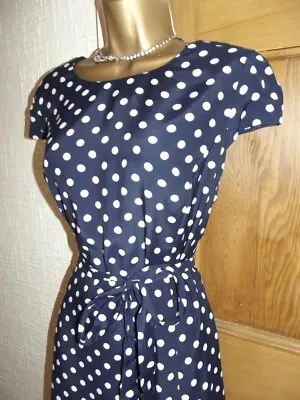 Wallis ❤️  Blue White Polka Dot Midi Dress Size 14 Summer Party Wedding • £17