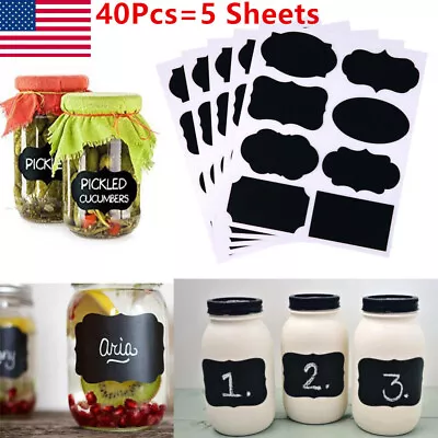 40Pcs Reusable Chalkboard Labels Removable Blackboard Stickers Name Bottles Jars • $2.56