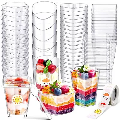 60 Pcs Clear Plastic Dessert Cups With Lids And Spoons Set Party Mini Square ... • $39.88