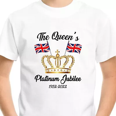 Queen's Platinum Jubilee T-Shirt 2022 Union Jack Crown Mens Womens Kids Tshirt • £9.99