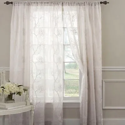 Laura Ashley Frosting Sheer (2) Window Curtains 50” X 84” • $25