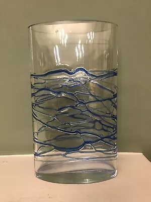 Dartington Crystal Art Glass Vase Oval Shaped With Blue Trails • £85