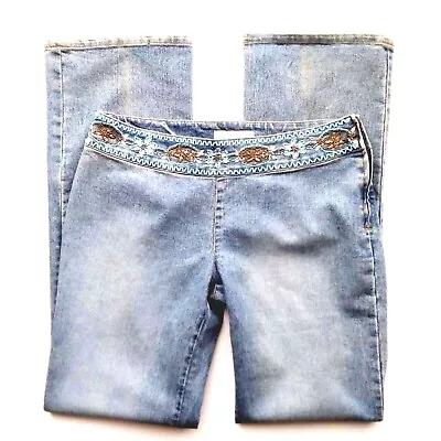 Vintage Vera Cristina Beaded Waistband Straight Leg Mid-rise Jeans Boho Side Zip • $64.94