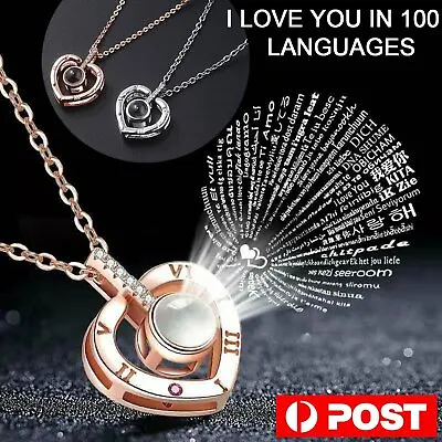 Heart Pendant Necklace Projective 100 Languages I Love You Romantic Gift AU NEW • $5.39