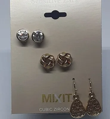 Mixit Set Of 3 Cubic Zirconia Goldtone Knot Filigree Earrings NWT • $7.90