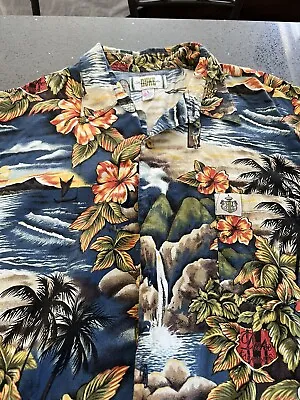 Vintage Duke Men’s Hawaiian Shirt Large Cotton Blend Ocean Blue Kahanamoku • $28