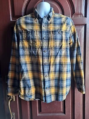 Men's Duluth Trading Co. Medium Trim Fit Yellow/blue Plaid Flannel • $8.50