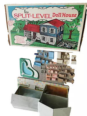  Louis Marx Tin Split Level Dollhouse Pool Original Box No. 4866 Rare SEE VIDEO • $550