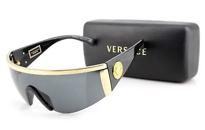$399.95 • Buy NEW Genuine VERSACE TRIBUTE Black Gold Grey Shield Sunglasses VE 2197 1000/87 D