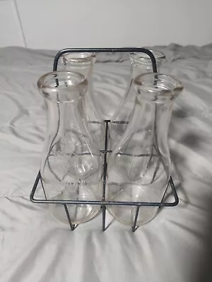 4 Vintage Glass Milk Bottles W/ Carrier Caddy Crate One Quart 11 PA Mass Seal O  • $67.99